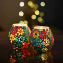 The Paradise Set of 2 Tea Light Candle Holder Mosaic Glass Votives Turkish Design Diwali...