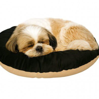 The Pets Company Calming Dog & Cat Bed | (L-22 Inch x B-22 Inch x H-4 Inch), Black & Beige-XS