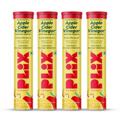 The Plant Fix Plix Apple Cider Vinegar Effervescent Tablet With Mother | Supports Metabolism & Appetite Control With 500Mg Acv, Vit B6 & B12 I No Maltodextrin, No Added Sugar I Pack Of 4 (60 Tablets)