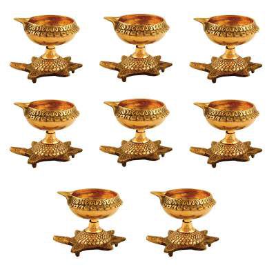 The Purple Tree Handmade Pure Brass Kuber Diya with Stand for Diwali and Navratri - Pack of 8