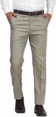 The Turquoise Turtle  Men Regular Fit Grey Cotton Blend Trousers