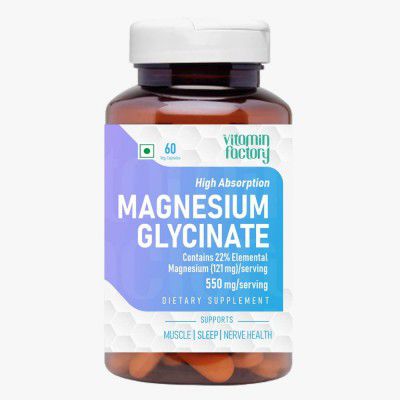The Vitamin Factory High Absorption Magnesium Glycinate 550mg | Supports Muscle, Bone, and Nerve Function | Improves Sleep Health - 60 Vegetable Capsules.