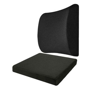 The White Willow Work from Home Orthopedic Memory Foam High Resilience Indoor Chair Square Seat Pads & HR Foam Lumbar Back Support Cushion Combo