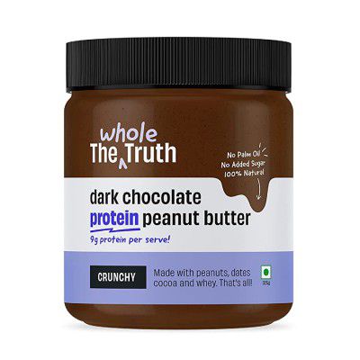 The Whole Truth - No Added Sugar Dark Chocolate Protein Peanut Butter - 325g with 9g Protein per serve - Crunchy