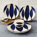THEARTISANEMPORIUM Patram Hand-Painted Ceramic Dinner Set of 4 Dinner Plates and 4 Katori Bowls Dinnerware Set (8 Pieces, Serving for 4, Microwave Safe, White & Blue)...