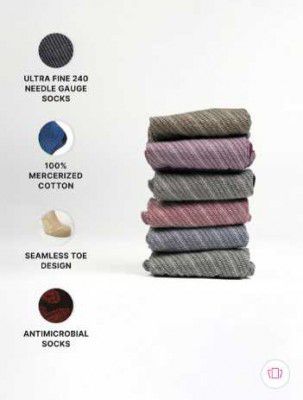 Theater Men Pack of 6 Striped Calf-Length Luxury Mercerized Cotton Socks