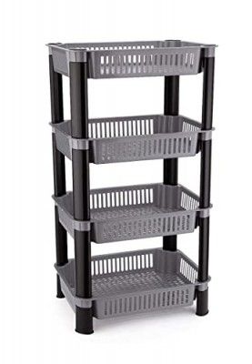 THEODORE Plastic Vegetable Trolley Rack for Kitchen Storage Vegetable Organizer, Vegetable Stand for Kitchen Storage Racks for Office, Kitchen, Living Room, Fruits Onion Potato Stand(4 Layer, Grey)