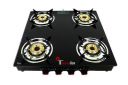 Thermador ISI Certified 8mm Toughened Glass Top 4 Brass Burner Manual Ignition Open Gas Stove, LPG Use Only (Black)...
