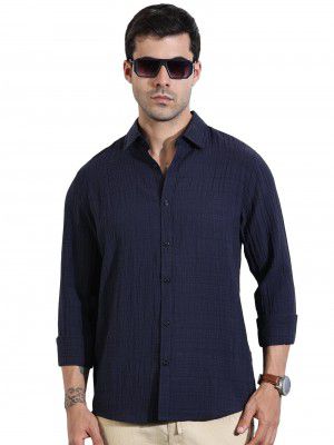 Thomas Scott Men Polyester | Textured | Full Sleeve | Slim Fit | Poly Blend | Spread Collar | Casual Shirt