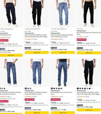 Amazon : UPTO 85% OFF - Thomas Scott Mens Jeans | Starts At Rs.499