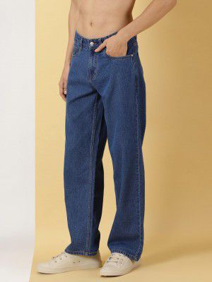 Thomas Scott Men's Relaxed Fit Mid Rise Comfort Clean Look Light Fade Cotton Baggy Jeans