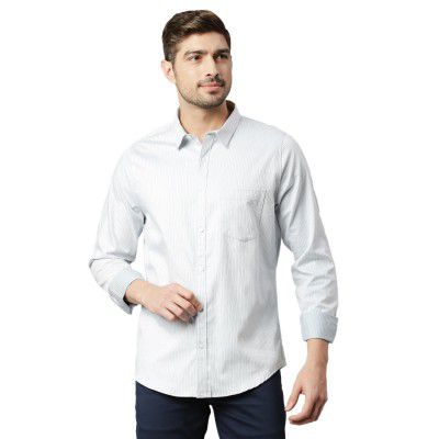 Thomas Scott Mens Solid Slim Fit 100% Cotton Casual Shirt with Spread Collar and Long Sleeve