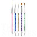 THR3E STROKES Double-Ended Acrylic Nail Brushes, 5pcs Set Including 7/9/11mm Liner Brush, Flat Brushes and Dotting Tools (NBS2)...