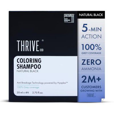ThriveCo Natural Black 5-Minute Coloring Shampoo | 100% Grey Coverage - 20ml X 4 | 80 ML