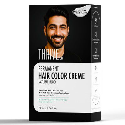 ThriveCo Permanent Hair Color Creme | 100% Grey Hair Coverage | No Ammonia | Long-Lasting, Damage-Free, Softer & Shinier hair | With Hyaplex™ Bond Technology for All Hair Types | Natural Black | 70 ml