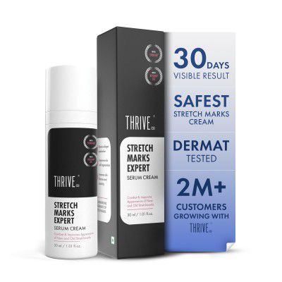 ThriveCo Stretch Marks Expert Serum Cream | Clinically Proven Treatment for New red & Old white Stretch Marks & Scars Removal 