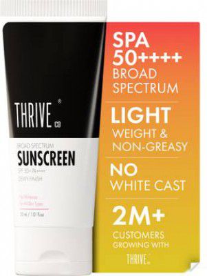 ThriveCo Sunscreen - SPF 50 PA++++ Broad Spectrum Sunscreen SPF 50+ PA++++ for Dewy Finish and No Whitecast - 30 ml