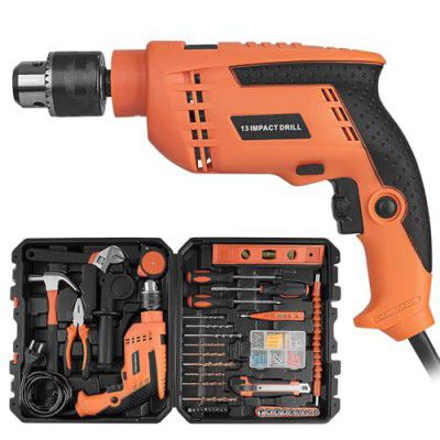 Tiagowell Electric Corded Impact Drill Tool Set, Professional Impact Drill Tool Kit, 1000 Watt, 2600 RPM, Variable Speed Hanmmer Drill Machine and Hand Tool Kit