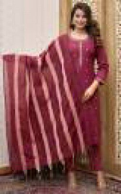 Tibra Attire  Women Cotton Blend Kurti Pant Attached Dupatta Set