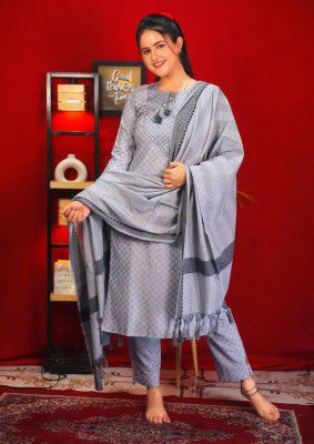 Tibra Attire Women Cotton Blend Kurti Pant Dupatta Set