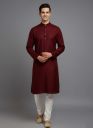 Tibra Collection Men Solid Cotton Blend Straight Kurta (Maroon)...