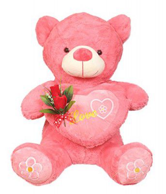Tickles Soft Stuffed Plush Animal Toy for Kids Pink Sitting Loving Teddy with Rose 2(Color: Pink Size: 2.3 feet)