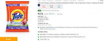 Tide Extra Power Jasmine and Rose Detergent Powder 7 kg  (3 kg Extra in Pack)  (Jasmine & Rose)