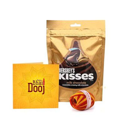 TIED RIBBONS Bhai Dooj Gift Set for Brother with Hershey Kisses Chocolates Greeting Card Hamper