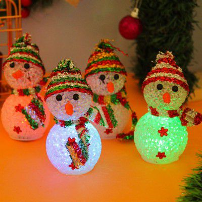 TIED RIBBONS Christmas Decoration for Home Led Snowman Lights for Indoor Outdoor Tabletop Xmas Night Gift Set (Set of 4, Multi) - Christmas Gifts