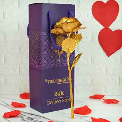 TIED RIBBONS Decorative 24k Gold Plated Artificial Rose Flower