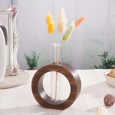 TIED RIBBONS Decorative Glass Test Tube with Donut Wooden Holder Vase 
