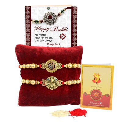 TIED RIBBONS Rakhi for Brother - Set of 2 Rakhi with Greeting Card and Tikka - Bracelet Rakhi for Brother Bhaiya Bhabhi Men Boys Kids Bhai - Rrakshabandhan Rakhi
