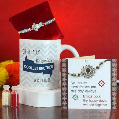 TIED RIBBONS Rakhi Gift for Brother - Premium Rakhi with Coffee Mug Mini Greeting Card- Rakhi for Brother