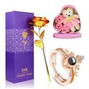 TIED RIBBONS Valentine Gift for Girlfriend Wife Girls - 24K Gold Rose and Pink Heart Box and Card Combo Birthday Wedding Proposal Romantic Gifts...