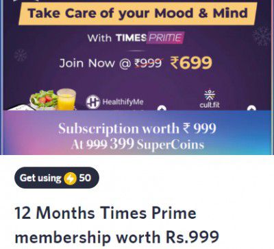 Timesprime Membership for 50 Supercoins | Loot for Myntra Insider Members