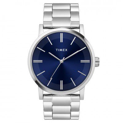 TIMEX Analog Watch for Man with Blue Round Dial & Silver Stainless Steel Bracelet Band Water Resistant Men's Wrist Watches - TWHG35SMU06
