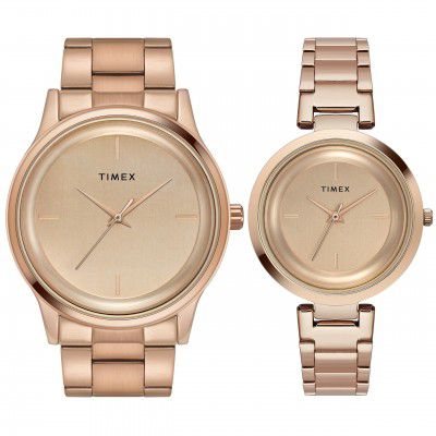 TIMEX Analog Watch for Unisex with Rose Gold Round Dial & Rose Gold Stainless Steel Bracelet Band Water Resistant Unisex Wrist Watches - TW00PR316