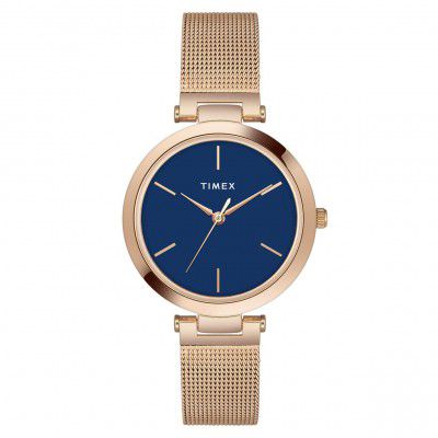 TIMEX Analog Watch for Women with Blue Round Dial & Rose Gold  - TWEL118SMU03