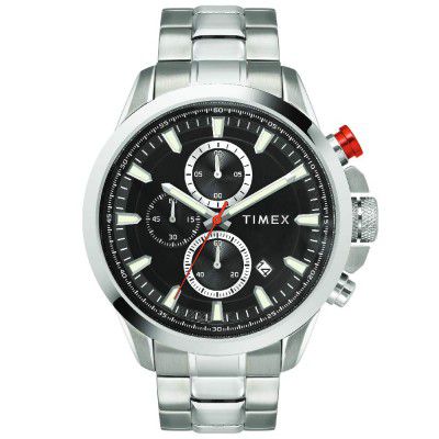 Timex E-Class Surgical Steel Charge Chronograph Analog Black Dial Mens Watch-TWEG19300