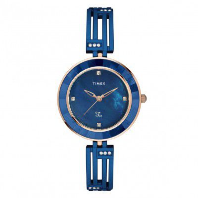 TIMEX Fria Analog Watch for Women with Mother of Pearl Round Dial & Blue Brass Bracelet Band Water Resistant Women's Wrist Watches - TWEL16203