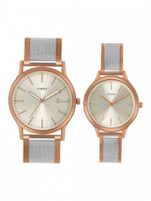 Timex Unisex Brass Dial & Stainless Steel Bracelet Style Straps Analogue Watch TW00ZR513