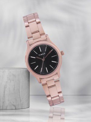 Timex Women Black Brass Dial & Rose Gold Toned Analogue Watch TWTL87SMU07