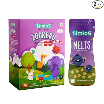 Timios Blueberry Melts - Cherry Bits Zookers | Healthy & Natural Baby Food Products | Pack of 2