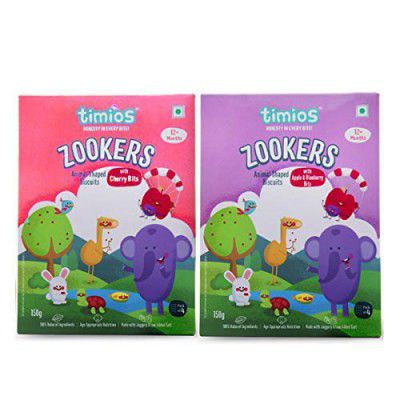 Timios Zookers Mix Flavours | Kids Snacks | Baby Snacks for 12+ Months | Nutritious & 100% Natural Animal Shaped Biscuit | Pack of 2