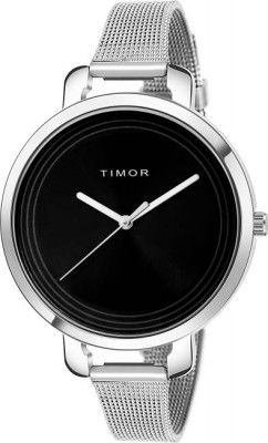 Timor Black Dial Silver Stainless Steel Belt Strap Water Resistant Ladies Wrist Watch for Girls Analog Watch - For Women F-TG024