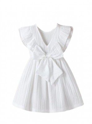 Tior Toddler Girls Ruffle Trim Bow Front Dress