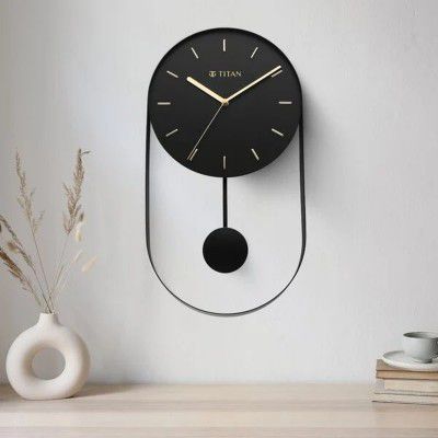 Titan Analog 24.5 cm X 45 cm Wall Clock (Black, Without Glass, Pendulum)