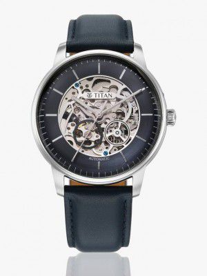 Titan Automatic Midnight Blue Dial Blue Leather Strap Analog Watch - For Men 90195SL01
