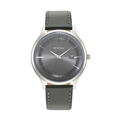 Titan Mens 40mm Classique Slim Gun Dial Leather Analog Watch - NQ90142SL01