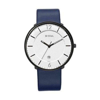 Titan Mens 41 mm Minimals Silver White Dial Leather Analogue Watch - 1849NL01